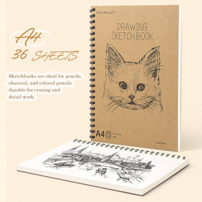 FUUMUUI A4 Spiral Sketchbook – 180° Lay-Flat, Acid-Free Paper for Graphite, Charcoal, Colored & Watercolor Pencils