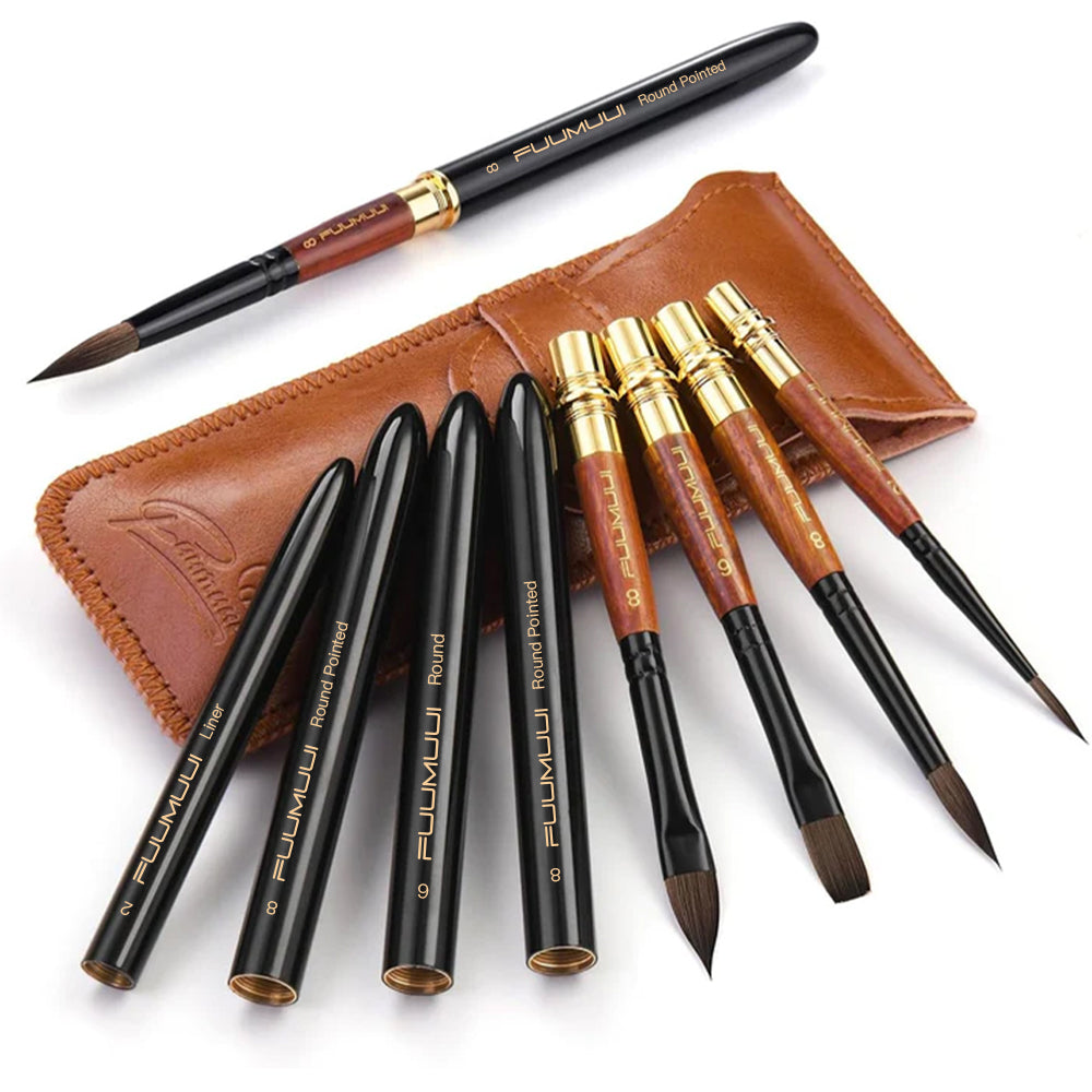 Fuumuui 4pcs Squirrel Hair Travel Watercolor Brushes