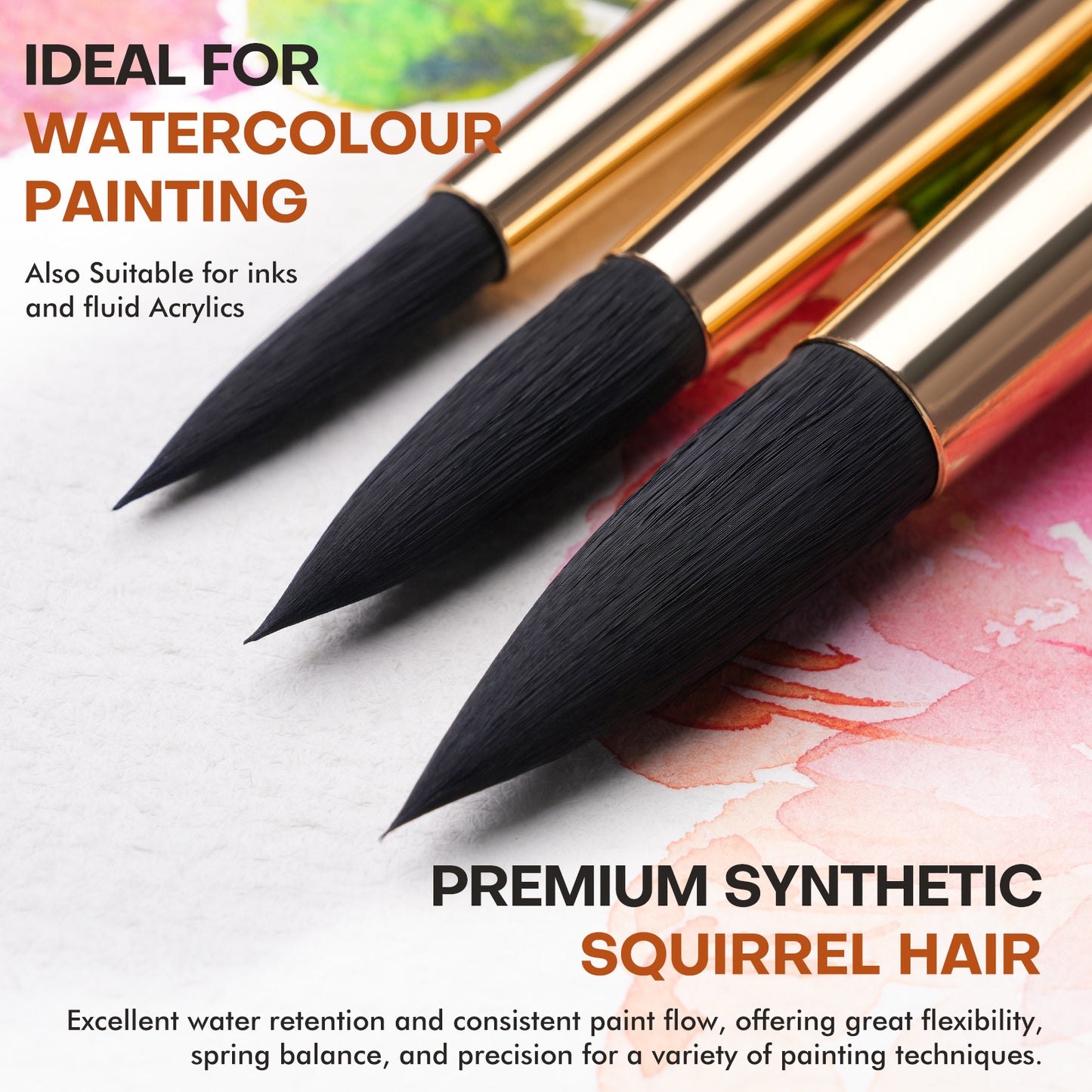 Fuumuui 10pcs Soft Synthetic Squirrel Hair Watercolor Brush Set