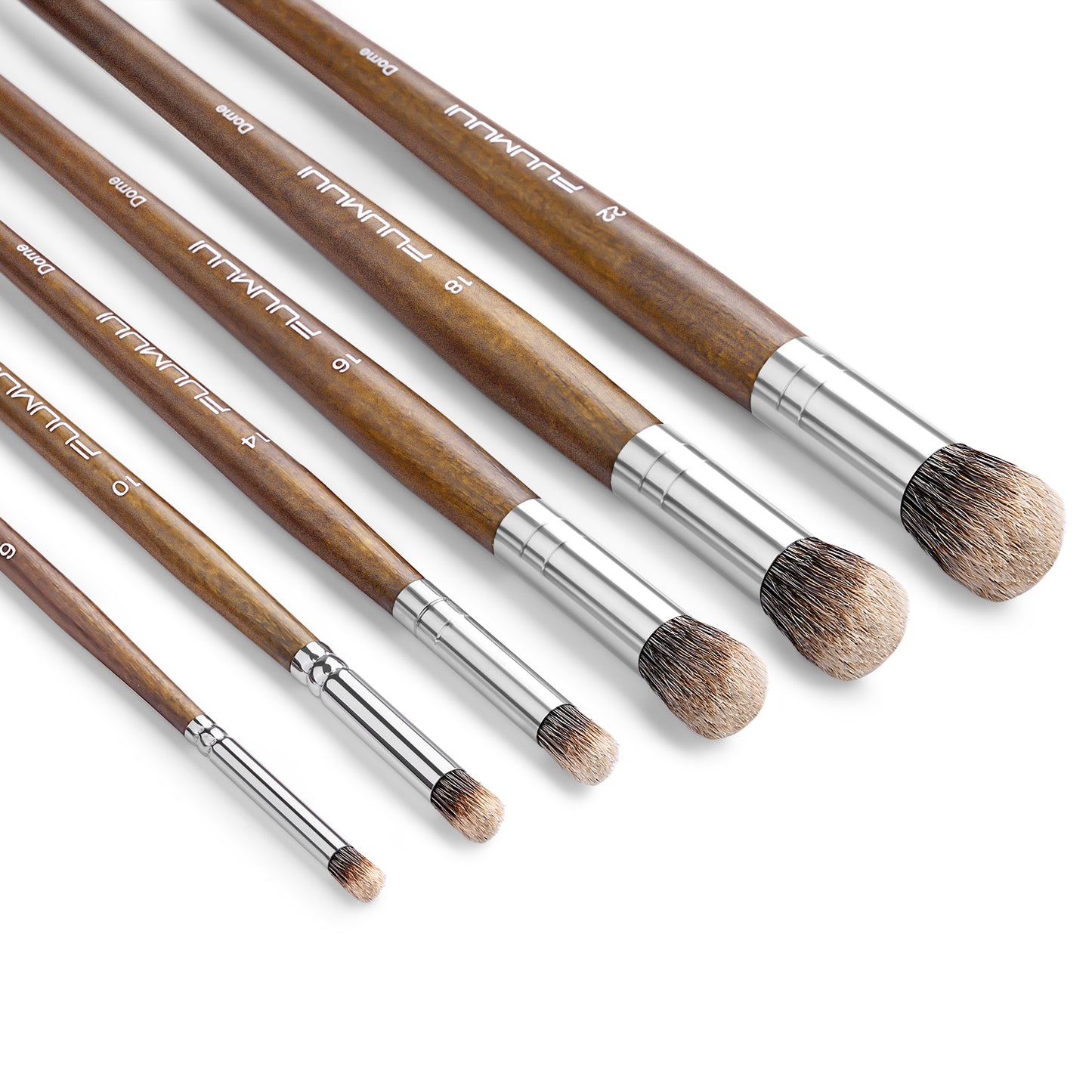Fuumuui 6-Piece Badger Hair Dome Round Brush Set – Precision and Control for Professional Artists