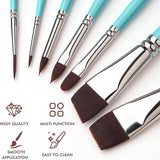 Fuumuui 7-teiliges Set Gesichts- und Acrylmalpinsel mit hochwertigen blauen Griffen, silbernen Zwingen und dunklen Borsten, mit multifunktionalen Formen für ein sanftes Auftragen und eine einfache Reinigung.