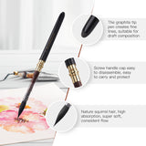 Fuumuui high-grade pure squirrel hair travel watercolor brush painting a floral design, featuring super soft, absorbent bristles, a protective screw handle cap, and a graphite tip for sketching fine lines.