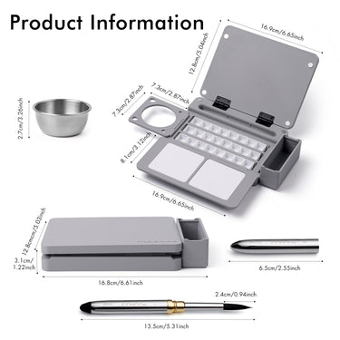 Ensemble de palette d'aquarelle portable Fuumuui avec 24 demi-godets, deux godets, un pinceau de voyage, un sac de transport et une pince à papier – Idéal pour la peinture en extérieur et en studio