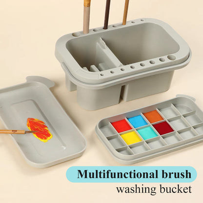 Fuumuui 3 Pack Multi-Use Paint Brush Tub, Paint Brush Washer, Cleaner and Holder, 18 Palette Wells, Lid for Indoor Outdoor Watercolor Oil Acrylic Gouache Painting