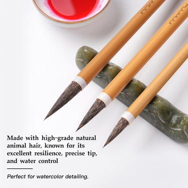 Fuumuui professionelle Kalligraphiepinsel, handgefertigt mit hochwertigem natürlichem Tierhaar für präzise Spitzen, ausgezeichnete Wasserkontrolle und Aquarell-Details.