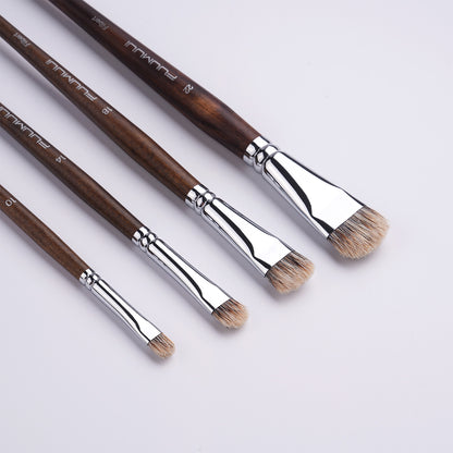 FUUMUUI 4pcs Badger Hair Filbert Brush Set | Brown Wooden Handle for Oil & Acrylic Painting