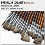 Fuumuui 25pcs Professional Nylon Hair Acrylic Brushes, close-up of various shapes featuring premium quality, soft, moisture-proof nylon hair bristles that are not easy to deform.