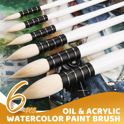 Fuumuui 6pcs Professional Watercolor Brushes