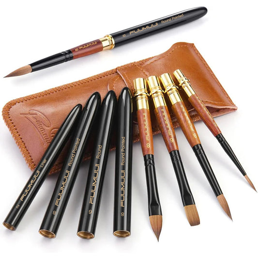 Fuumuui 4pcs Sable Travel Watercolor Brushes