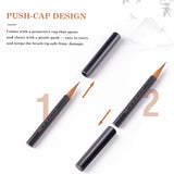 Fuumuui Tragbarer Teilkörper-Wieselhaarpinsel, der sein schützendes Druckkappendesign demonstriert, das zeigt, wie die Kappe den Griff des Reise-Kalligraphiepinsels zur Verwendung verlängert und die Spitze für den sicheren Transport von Fuumuui Art Supplies abdeckt.