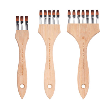 Pennelli a pettine in nylon multi-testa Fuumuui Art Supplies, con tre dimensioni (teste piatte 3, 8 e 10) con manici in bamb¨´ naturale, perfetti per texture ed effetti speciali.