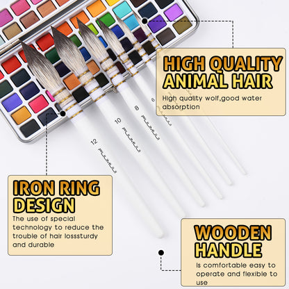 Fuumuui 6pcs Professional Watercolor Brushes