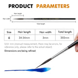 Fuumuui & Svetlin Sofroniev Master's Set Ultimate Collection Größe 6 Pinsel Abmessungen: 34,54 mm Haarlänge, 3 mm Haarbreite, 202 mm Gesamtlänge, mit einem blauen Aquarellstrich.