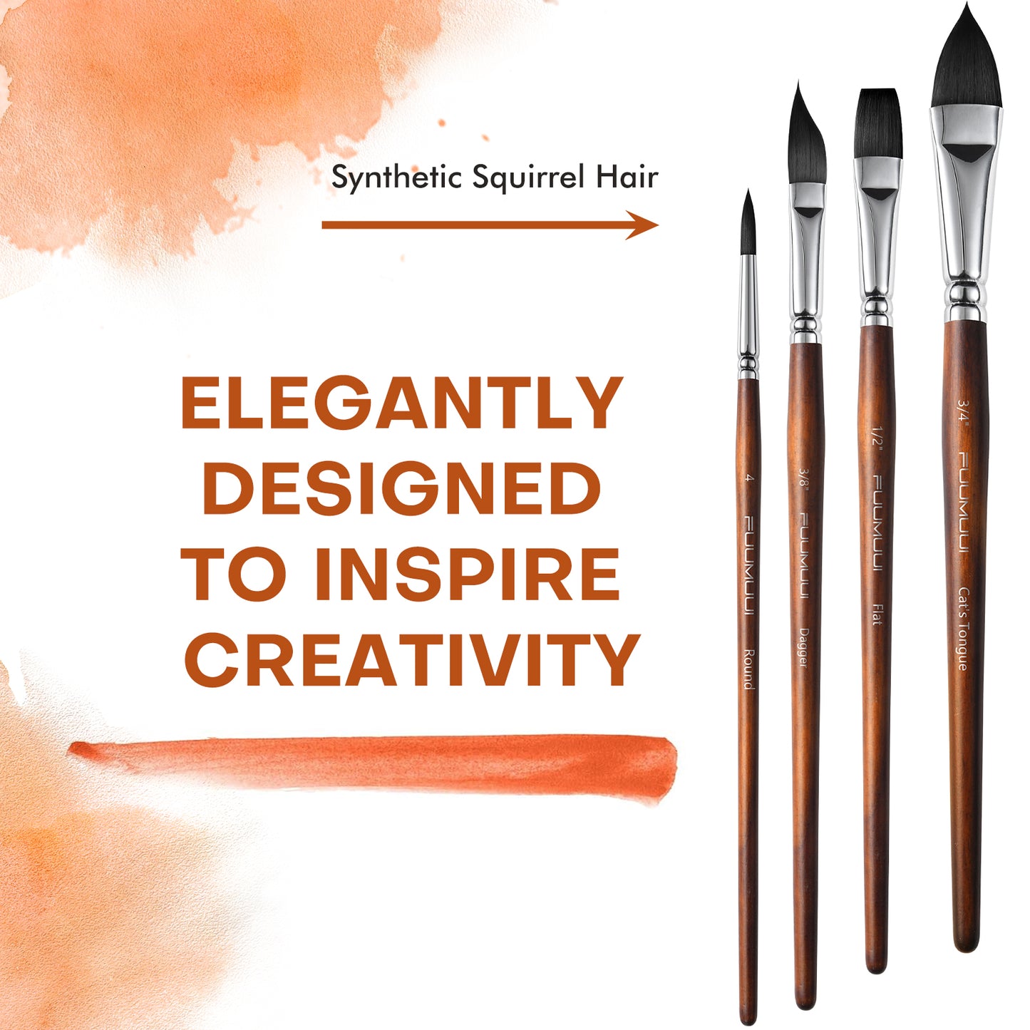 Fuumuui 10pcs Soft Synthetic Squirrel Hair Watercolor Brush Set