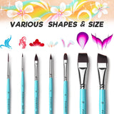 Fuumuui 7-teiliges Set Gesichts- und Acrylmalpinsel mit verschiedenen Formen und Größen, mit türkisfarbenen Griffen und dunklen Borsten.