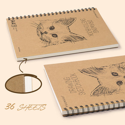 FUUMUUI A4 Spiral Sketchbook – 180° Lay-Flat, Acid-Free Paper for Graphite, Charcoal, Colored & Watercolor Pencils
