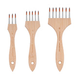 Set di pennelli a pettine in nylon multi-testa Fuumuui con tre pennelli rotondi di diverse dimensioni con manici in bamb¨´, ideali per texture ed effetti speciali nell'arte.