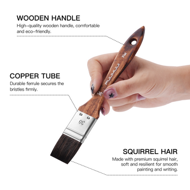 Fuumuui 30mm Flachpinsel aus Tierhaar, Teil des 4-teiligen Sets, mit Holzgriff, Kupferzwinge und Eichhörnchenhaarborsten für Kunstbedarf.
