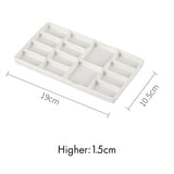 Fuumuui Artist Ceramic Paint Palette, white multi-well mixing tray with dimensions 19cm x 10.5cm x 1.5cm.