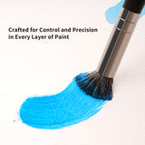 Fuumuui 5pcs Round Natural Badger Hair Brush applying vibrant blue paint with control and precision on textured paper, ideal for Fuumuui Art Supplies.