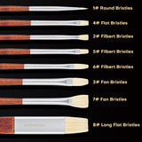 Fuumuui 13pcs  Bristle Brushes Set Multi-Shaped For Artists - Flat, Filbert, Fan,  Round,Long Flat, Rigger For Acrylic, Oil, Watercolor And Gouache