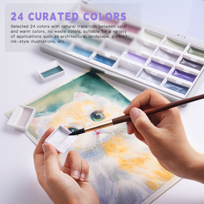 Fuumuui 24-Color Opaque Semi-Moist Watercolor Set – Gray Tones with Strong Coverage and Smooth Blending