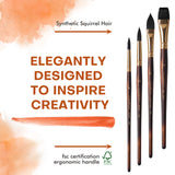 Fuumuui Soft Synthetic Squirrel Hair Watercolor Brush Set featuring various shapes like round, cat's tongue, and flat, with dark wood, ergonomic, FSC-certified handles for artists.