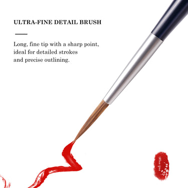 Fuumuui Art Supplies ultrafeiner Wolfshaar-Kalligraphiepinsel mit natürlichem Bambusgriff und Messingzwinge, der eine präzise rote Linie für detaillierte Striche und Umrisse erzeugt.