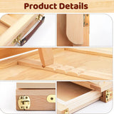 Dettagli del kit cavalletto in legno professionale Fuumuui, con cerniere in ottone, maniglia in pelle e supporto regolabile per tela.