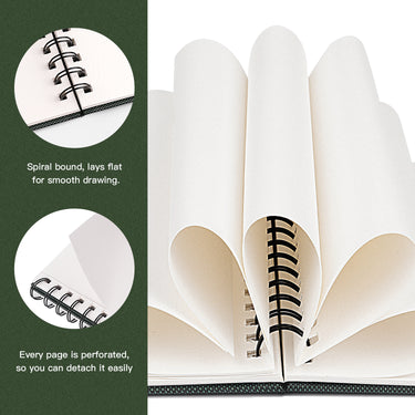 Fuumuui spiral bound watercolor sketchbook with perforated 100% cotton pages laying flat.