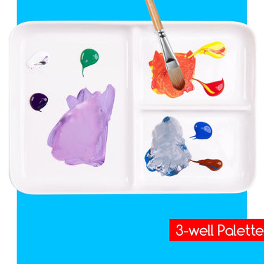 Palette de peinture d'artiste en céramique Fuumuui avec 3 godets, contenant des peintures colorées et un pinceau d'art.