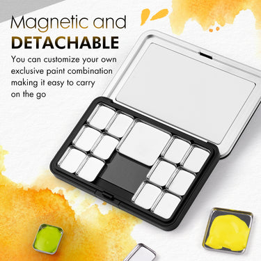 Fuumuui Palette Détachable avec 14 godets et 1 zone de mélange pour l'aquarelle, l'acrylique et la peinture à l'huile.
