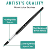 Fuumuui professional watercolor brush showcasing synthetic squirrel hair, nickel-plated brass ferrule, and a well-balanced birch handle for artists.