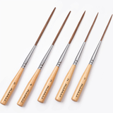 Fuumuui 5-teiliges Long Liner Pinselset mit natürlichen Holzgriffen und feinen braunen synthetischen Borsten für detaillierte Kunst und Malerei.