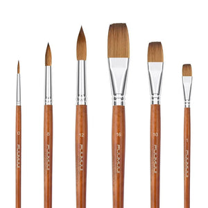 Fuumuui 6pcs professional watercolor brushes set with various round and flat shapes