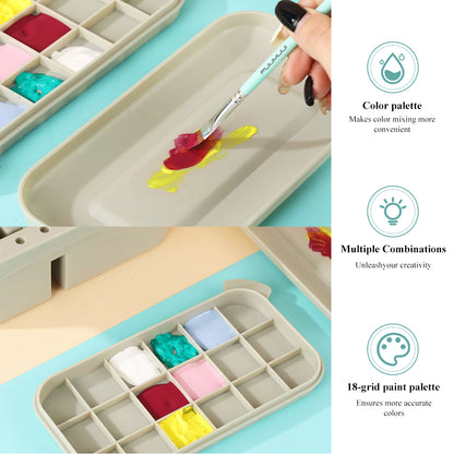 Fuumuui 3 Pack Multi-Use Paint Brush Tub, Paint Brush Washer, Cleaner and Holder, 18 Palette Wells, Lid for Indoor Outdoor Watercolor Oil Acrylic Gouache Painting