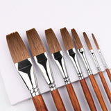 Fuumuui High Quality 7 Size Long Flat Weasel Hair Artist Watercolor Paint Brush