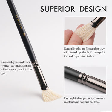 Fuumuui professional painting brush, showcasing superior design with natural bristles, a sustainably sourced wood handle, and an electroplated copper ferrule, ideal for acrylic and oil painting.