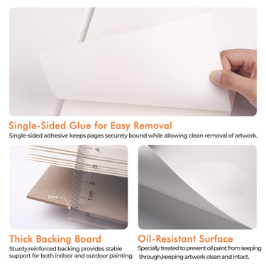 Fuumuui A4 Acrylic Oil Painting Pads: easy-removal pages, thick 2mm backing, and oil-resistant surface.