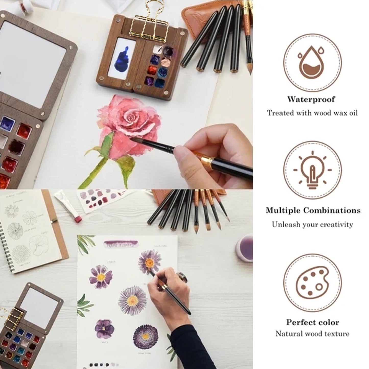Fuumuui Mini Walnut Watercolor Paint Box