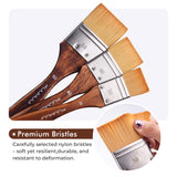 Fuumuui Kunstbedarf Vielseitiges Flachpinselset (20/30/40/50mm) mit hochwertigen synthetischen Nylonborsten, weich, strapazierfähig und widerstandsfähig, präsentiert mit eleganten Holzgriffen.