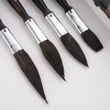 Fuumuui New Style Tiny Watercolor Paint Brushes 4pcs Flat Sword Natural Bristle Wood Handle Artist Paint Brush