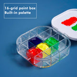 Fuumuui Multifunktionale, transparente 16-Gitter-Farbpalette mit lebendigen Farben und integrierter Mischpalette.
