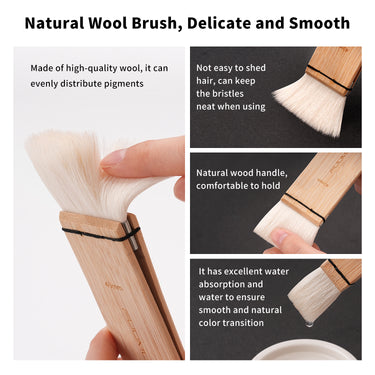 Fuumuui extra soft natural wool watercolor brush with high absorption and comfortable wood handle, ideal for smooth washes and large area painting.