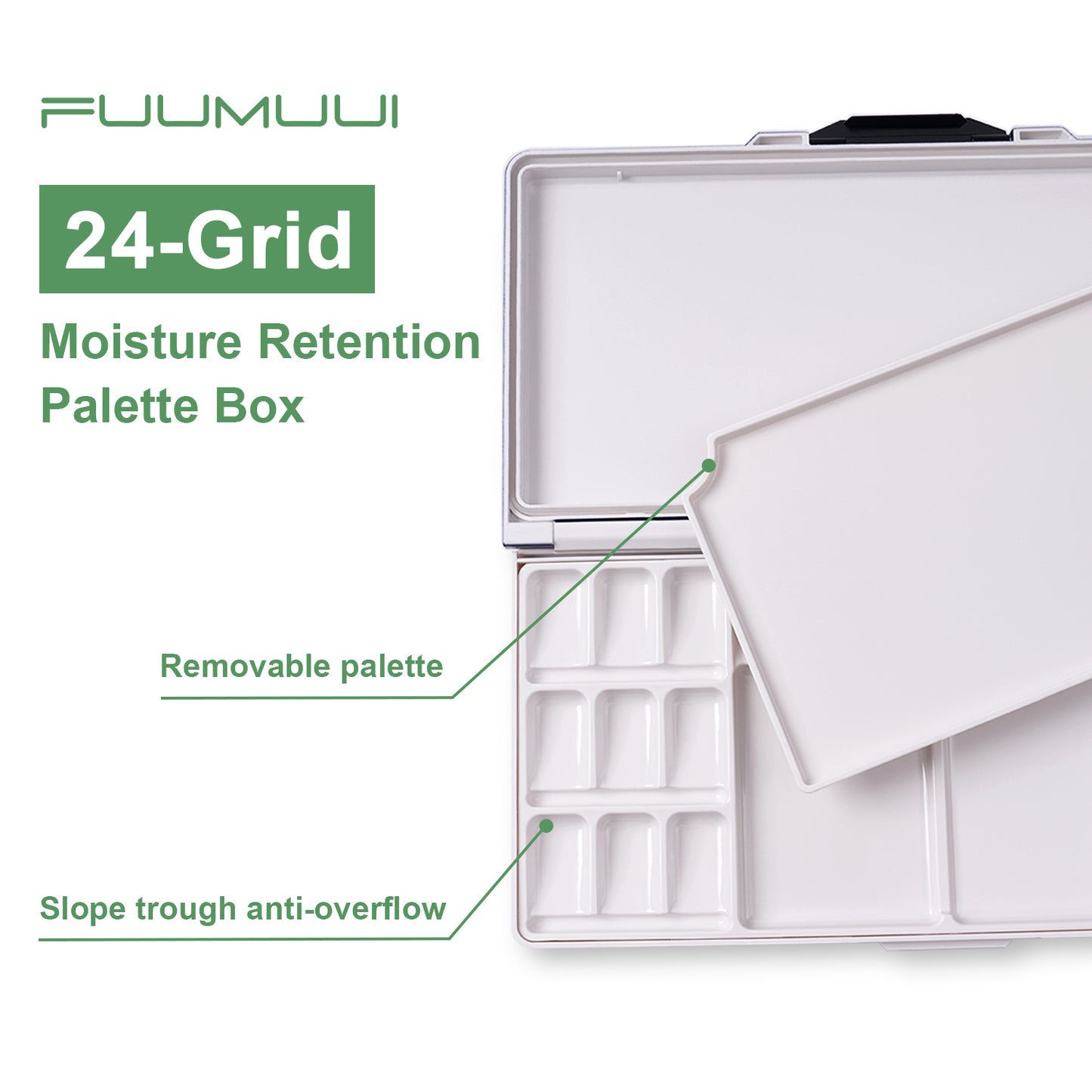 Fuumuui Watercolor Palette Folding with Lid 24wells 2 Mixing Areas and 1 Large Mixing Tray Also for Gouache Acrylic Paint Palette