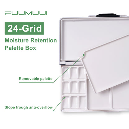 Fuumuui Watercolor Palette Folding with Lid 24wells 2 Mixing Areas and 1 Large Mixing Tray Also for Gouache Acrylic Paint Palette