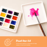 Tavolozza per acquerelli in ceramica Fuumuui con 12 vivaci scomparti per colori e il suo coperchio in porcellana a doppio uso che funge da vassoio per la miscelazione dei colori con un pennello, materiali artistici Fuumuui ideali per i viaggi e l'uso in studio degli artisti.