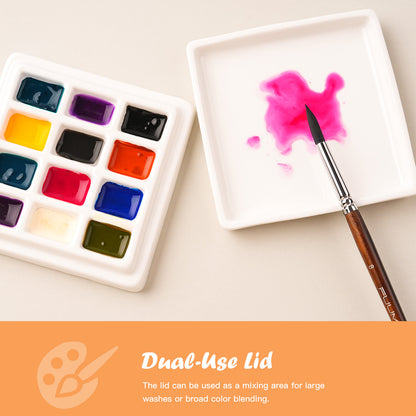 Ceramic Watercolor Palette with Lid – 12-Well &20-Well Porcelain Paint Mixing Tray for Artists, Travel & Studio Use