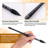 Pinceau aquarelle professionnel Fuumuui avec poils d'écureuil de qualité supérieure, manche noir mat avec un corps à motifs distinctifs et un joint en cuir PU raffiné, présentant les fournitures d'art Fuumuui.