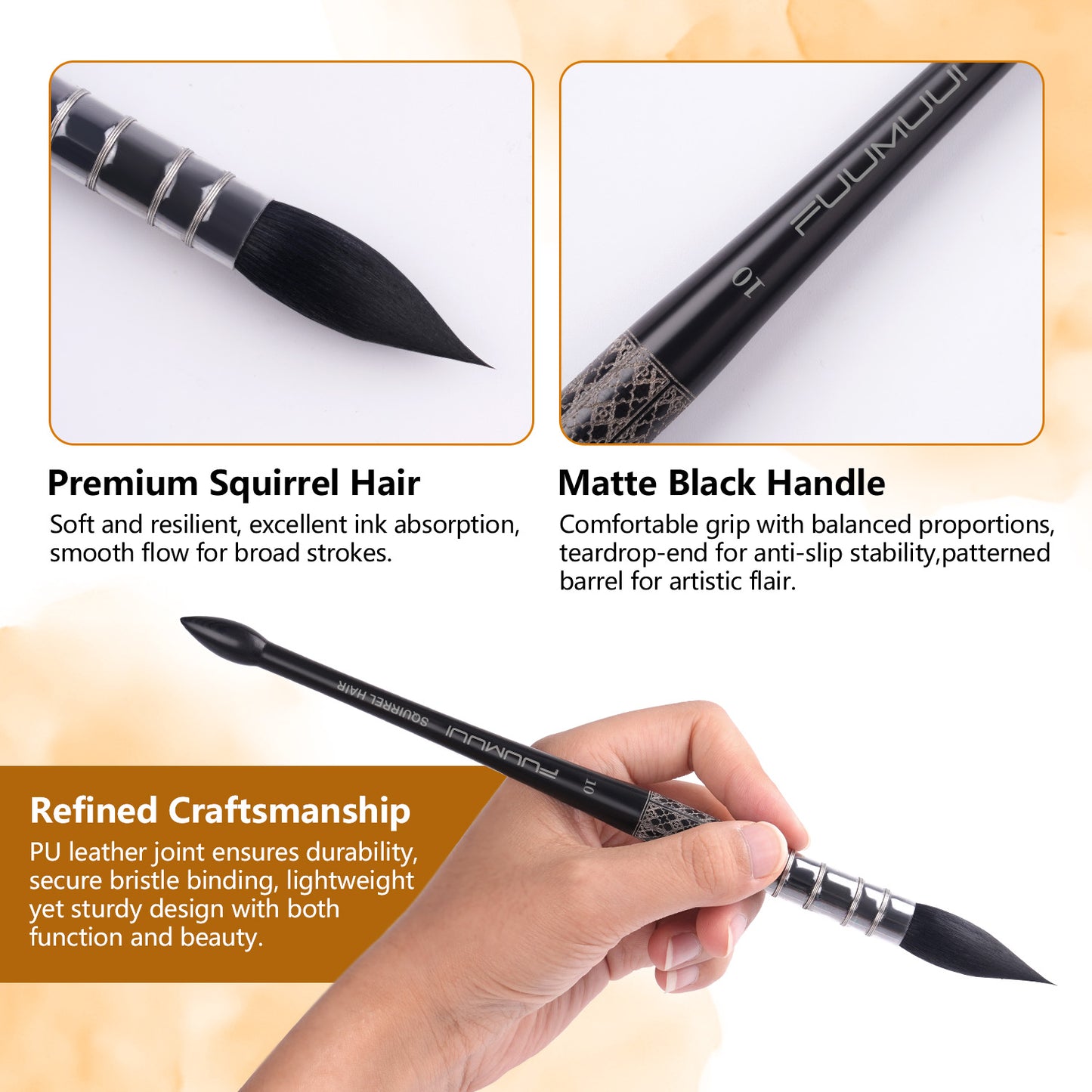 Fuumuui 6Pcs Professional Watercolor Brush with Printed Barrels